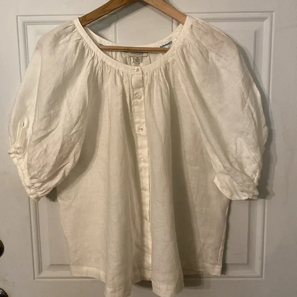 NWOT Sundance Graceful Days White 100% Linen Button Top - Picture 6 of 15